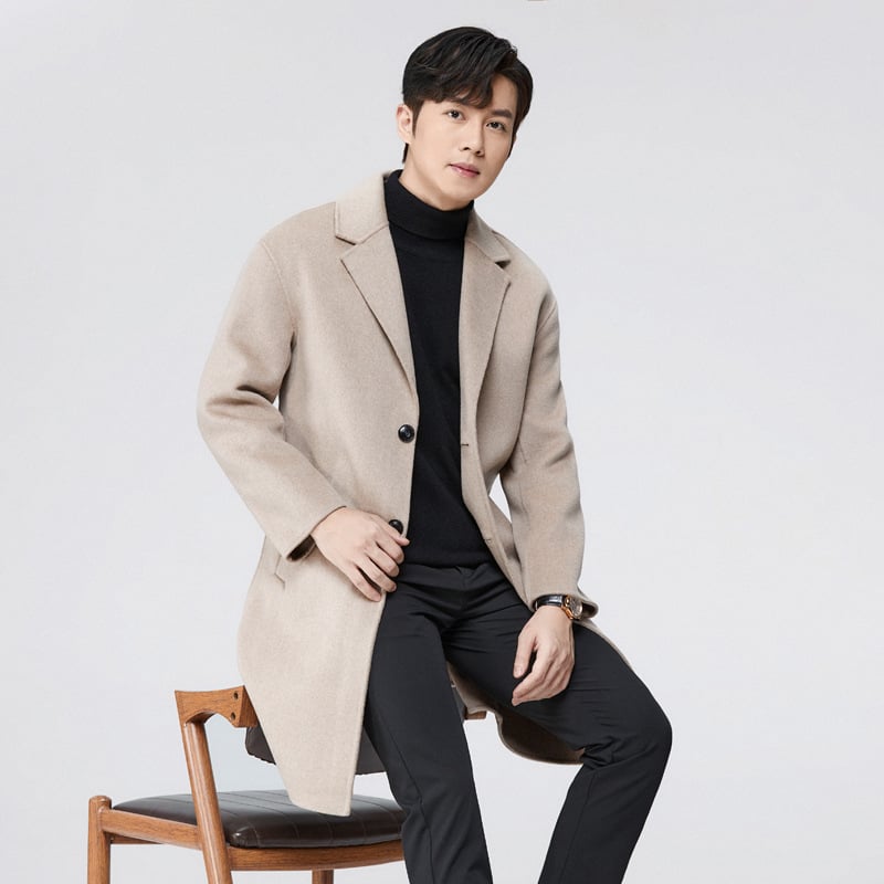 Pánsky kabát v kórejskom štýle, voľný strih, jednoprsné zapínanie, bez opasku, 100% vlna