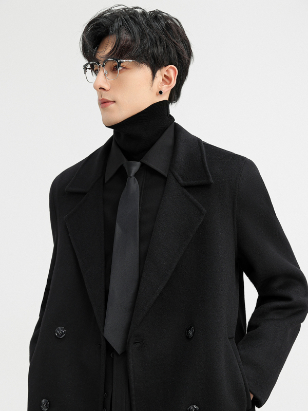 Мъжко палто от вълна, минималистичен стил, свободна кройка, 70% вълна, зима