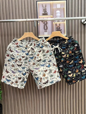 Muške šorceve za plažu s motivom leptira, široko ravni kroj, urbani stil (100% poliester, mikroelastičnost, kratke hlače, ljeto)