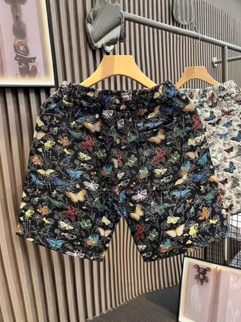 Muške šorceve za plažu s motivom leptira, široko ravni kroj, urbani stil (100% poliester, mikroelastičnost, kratke hlače, ljeto)