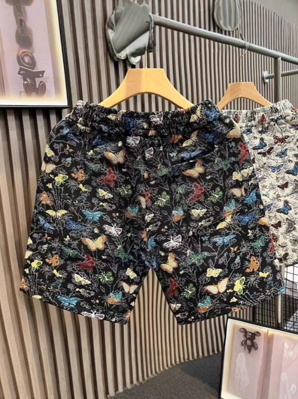 Muške šorceve za plažu s motivom leptira, široko ravni kroj, urbani stil (100% poliester, mikroelastičnost, kratke hlače, ljeto)