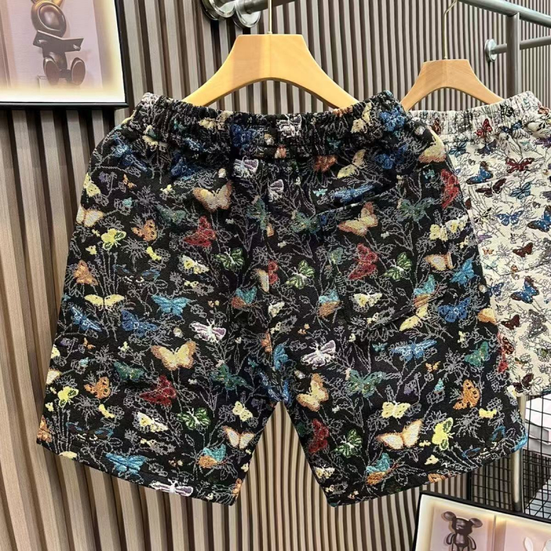 Muške šorceve za plažu s motivom leptira, široko ravni kroj, urbani stil (100% poliester, mikroelastičnost, kratke hlače, ljeto)