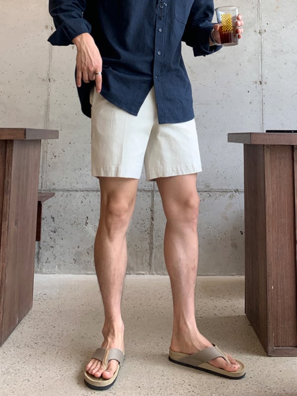 Pánske plážové šortky, kórejský štýl, jednofarebné, 100% polyester, mikroelastickosť, detaily vreciek