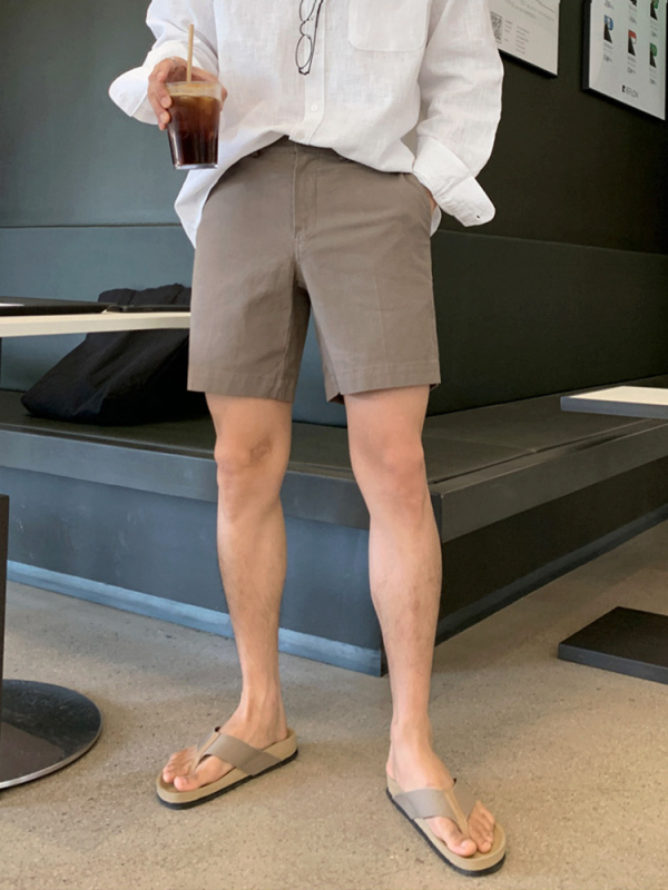 Pánske plážové šortky, kórejský štýl, jednofarebné, 100% polyester, mikroelastickosť, detaily vreciek