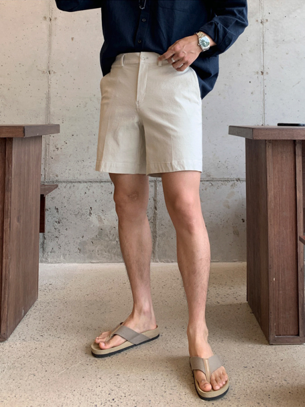 Pánske plážové šortky, kórejský štýl, jednofarebné, 100% polyester, mikroelastickosť, detaily vreciek