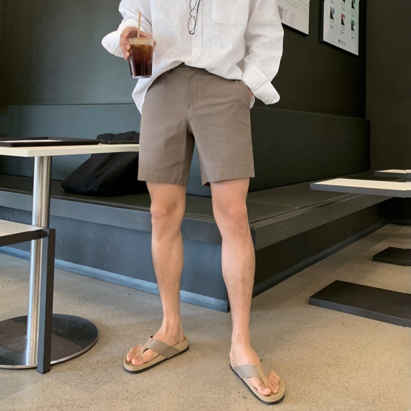 Pánske plážové šortky, kórejský štýl, jednofarebné, 100% polyester, mikroelastickosť, detaily vreciek