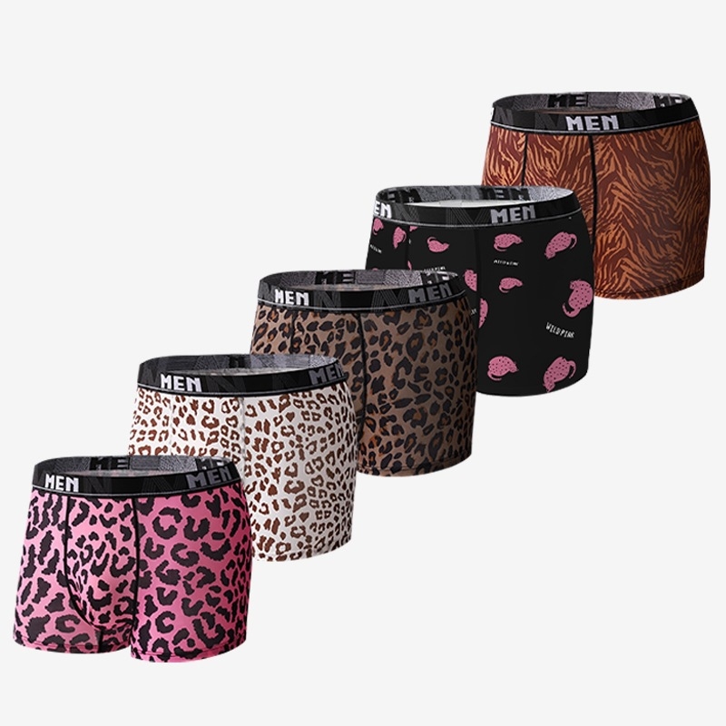 Pánske boxerky Ice Silk, leopardí vzor, stredný pás, priedušné, rýchloschnúce