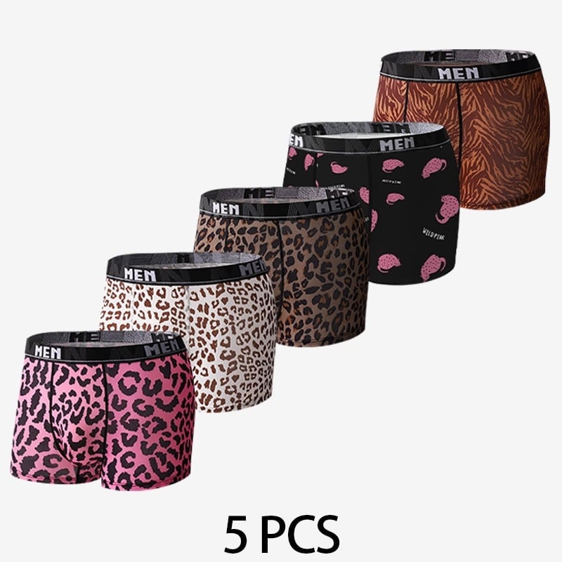 Pánske boxerky Ice Silk, leopardí vzor, stredný pás, priedušné, rýchloschnúce