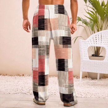 Muške ljetne hlače ravnog kroja s vezicom u struku, 3D ispis mrežastog geometrijskog uzorka