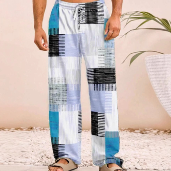 Muške ljetne hlače ravnog kroja s vezicom u struku, 3D ispis mrežastog geometrijskog uzorka