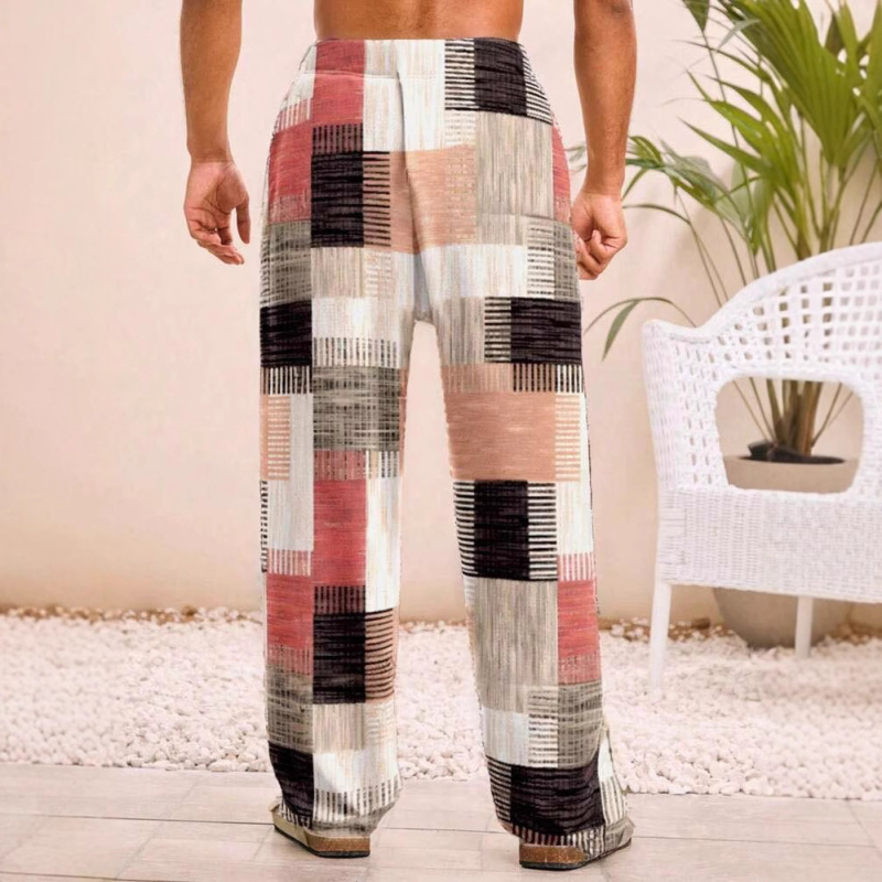 Muške ljetne hlače ravnog kroja s vezicom u struku, 3D ispis mrežastog geometrijskog uzorka