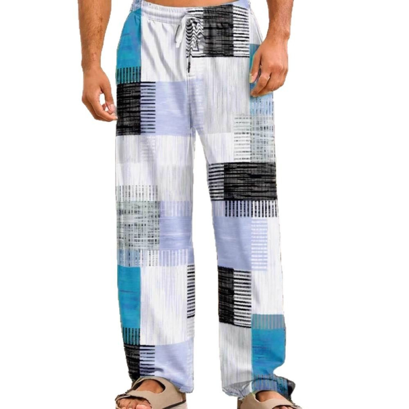 Muške ljetne hlače ravnog kroja s vezicom u struku, 3D ispis mrežastog geometrijskog uzorka