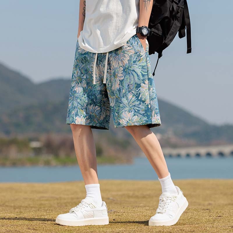Muške kratke hlače — labav, ravna silueta, Ice Silk materijal, brzo suše, ljetni sportski stil (sastav: 80% poliester, 10% pamuk, 10% reciklirana kemijska vlakna)