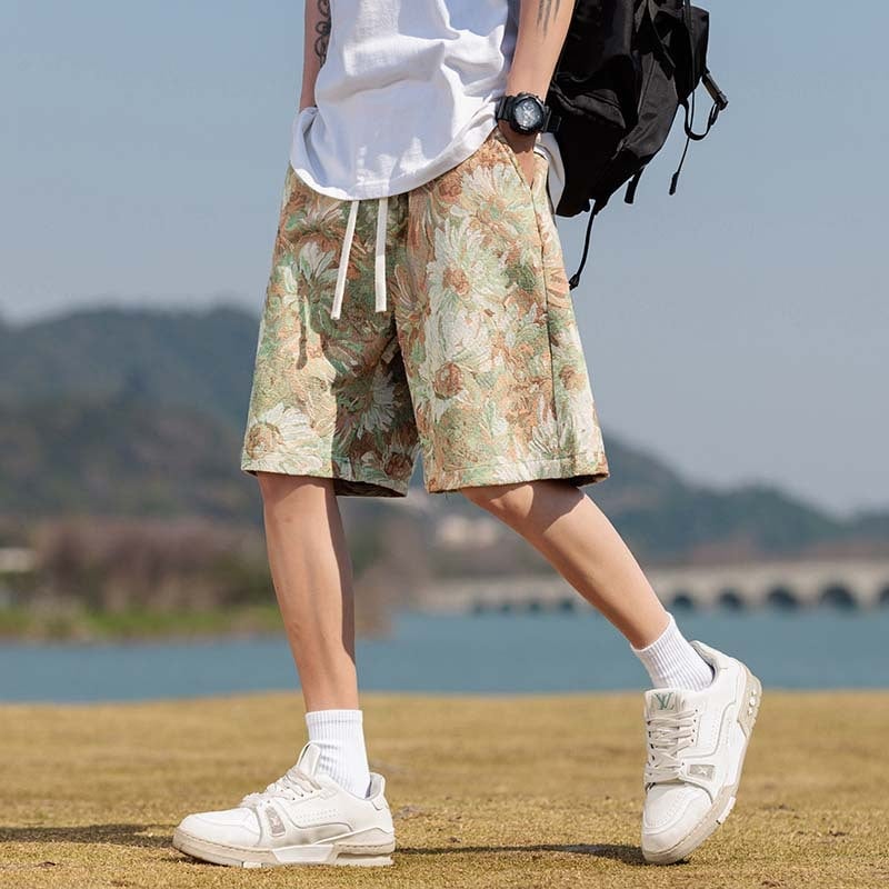 Muške kratke hlače — labav, ravna silueta, Ice Silk materijal, brzo suše, ljetni sportski stil (sastav: 80% poliester, 10% pamuk, 10% reciklirana kemijska vlakna)