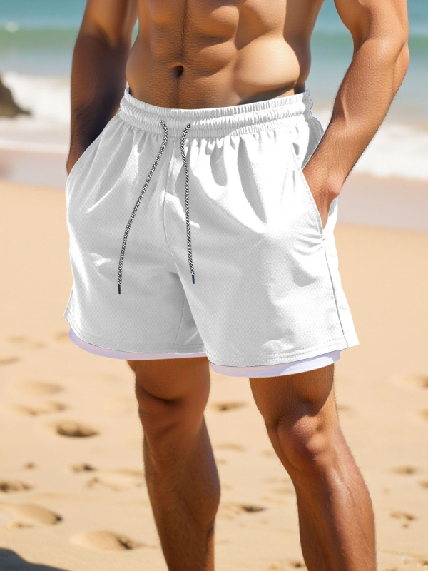 Ανδρικά σορτς με διπλό στρώμα, ρυθμιζόμενος κορδόνι – χαλαρή γραμμή, πολυεστέρας, εξωτερικό/παραλιακό άθλημα