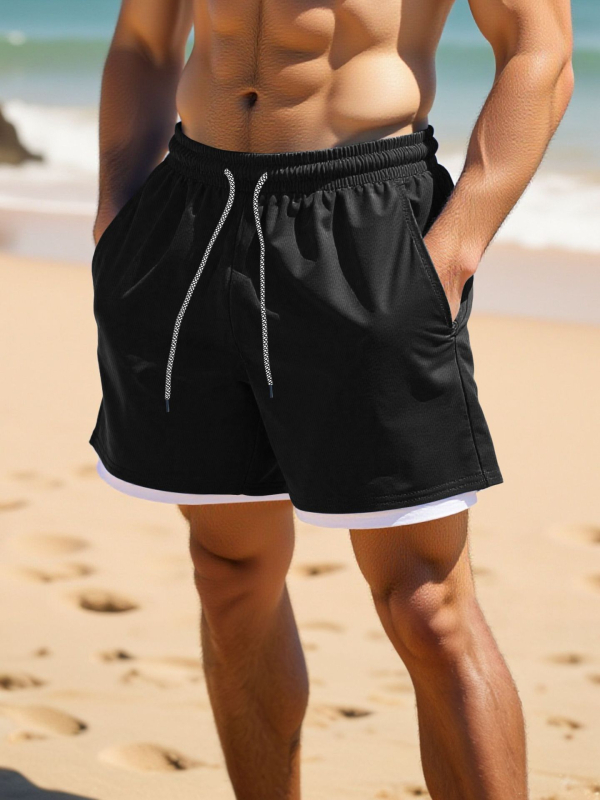 Ανδρικά σορτς με διπλό στρώμα, ρυθμιζόμενος κορδόνι – χαλαρή γραμμή, πολυεστέρας, εξωτερικό/παραλιακό άθλημα