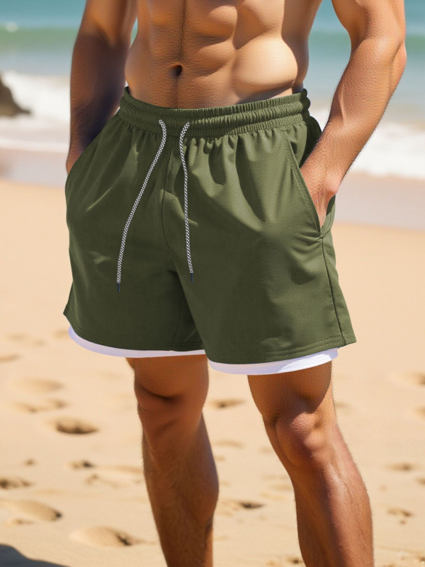 Ανδρικά σορτς με διπλό στρώμα, ρυθμιζόμενος κορδόνι – χαλαρή γραμμή, πολυεστέρας, εξωτερικό/παραλιακό άθλημα