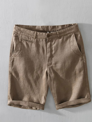 Férfi len rövidnadrág nyárra, laza szabású, térdig érő hossz, mikroelasztikusság, retro stílus