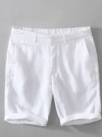 Férfi len rövidnadrág nyárra, laza szabású, térdig érő hossz, mikroelasztikusság, retro stílus