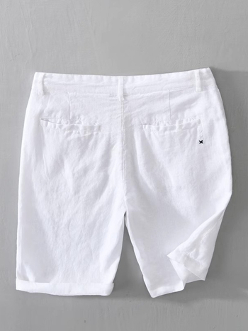 Férfi len rövidnadrág nyárra, laza szabású, térdig érő hossz, mikroelasztikusság, retro stílus