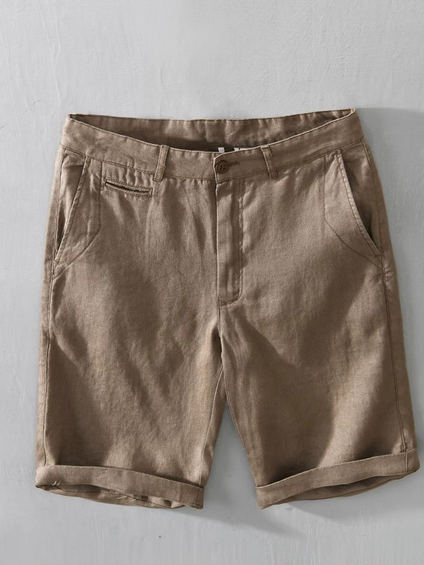 Férfi len rövidnadrág nyárra, laza szabású, térdig érő hossz, mikroelasztikusság, retro stílus