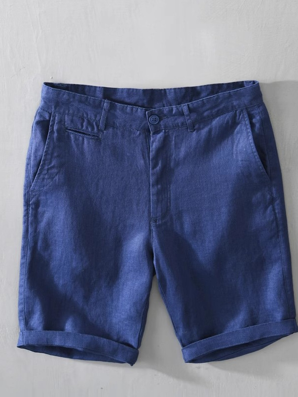 Férfi len rövidnadrág nyárra, laza szabású, térdig érő hossz, mikroelasztikusság, retro stílus