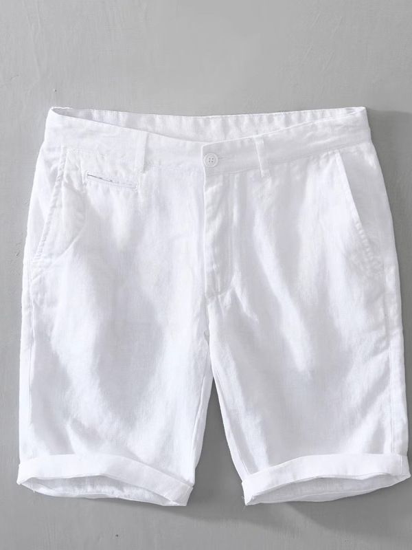 Férfi len rövidnadrág nyárra, laza szabású, térdig érő hossz, mikroelasztikusság, retro stílus