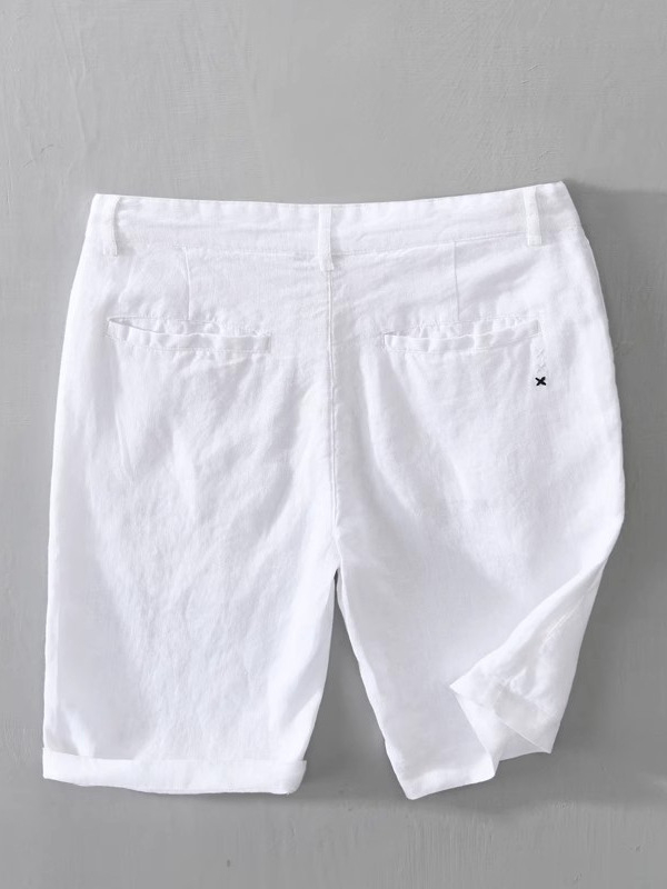 Férfi len rövidnadrág nyárra, laza szabású, térdig érő hossz, mikroelasztikusság, retro stílus