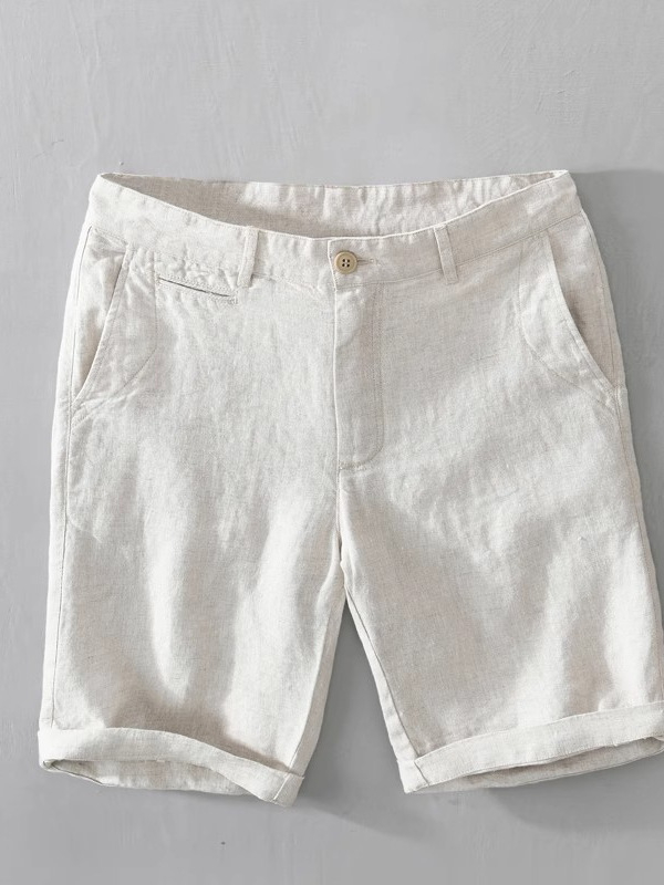 Férfi len rövidnadrág nyárra, laza szabású, térdig érő hossz, mikroelasztikusság, retro stílus