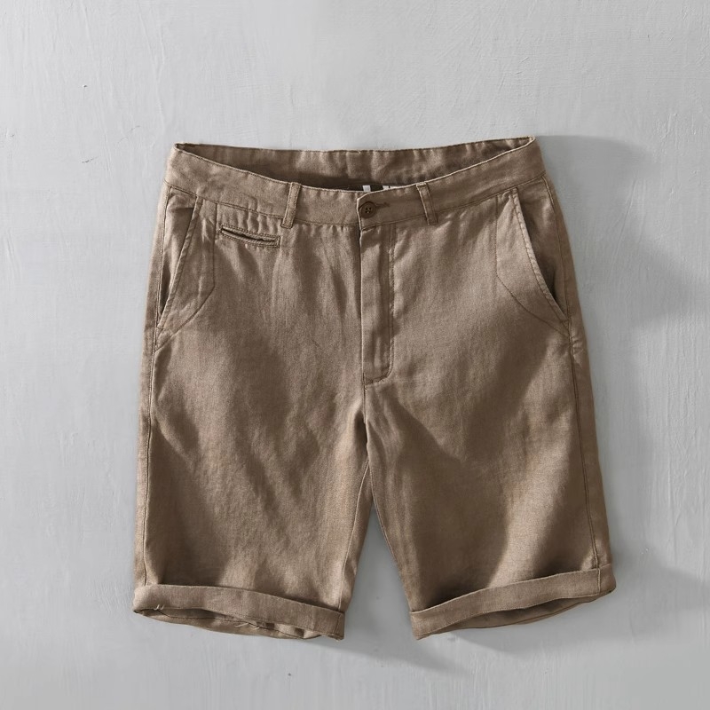 Férfi len rövidnadrág nyárra, laza szabású, térdig érő hossz, mikroelasztikusság, retro stílus