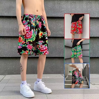 Pánske plážové šortky, Ice Silk rýchloschnúca látka, 100% polyester, voľný strih, mikroelastické, street štýl, leto 2025