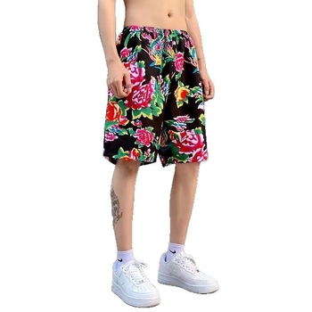 Pánske plážové šortky, Ice Silk rýchloschnúca látka, 100% polyester, voľný strih, mikroelastické, street štýl, leto 2025