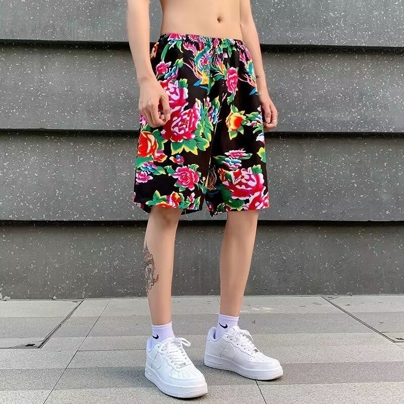 Pánske plážové šortky, Ice Silk rýchloschnúca látka, 100% polyester, voľný strih, mikroelastické, street štýl, leto 2025