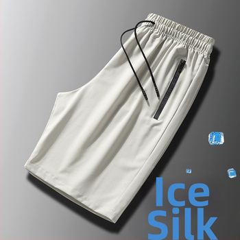 Pánske letné šortky s automatikou na zips, ice silk polyester, rovný strih, dĺžka piatich bodov