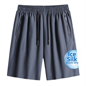Pánske letné šortky s automatikou na zips, ice silk polyester, rovný strih, dĺžka piatich bodov