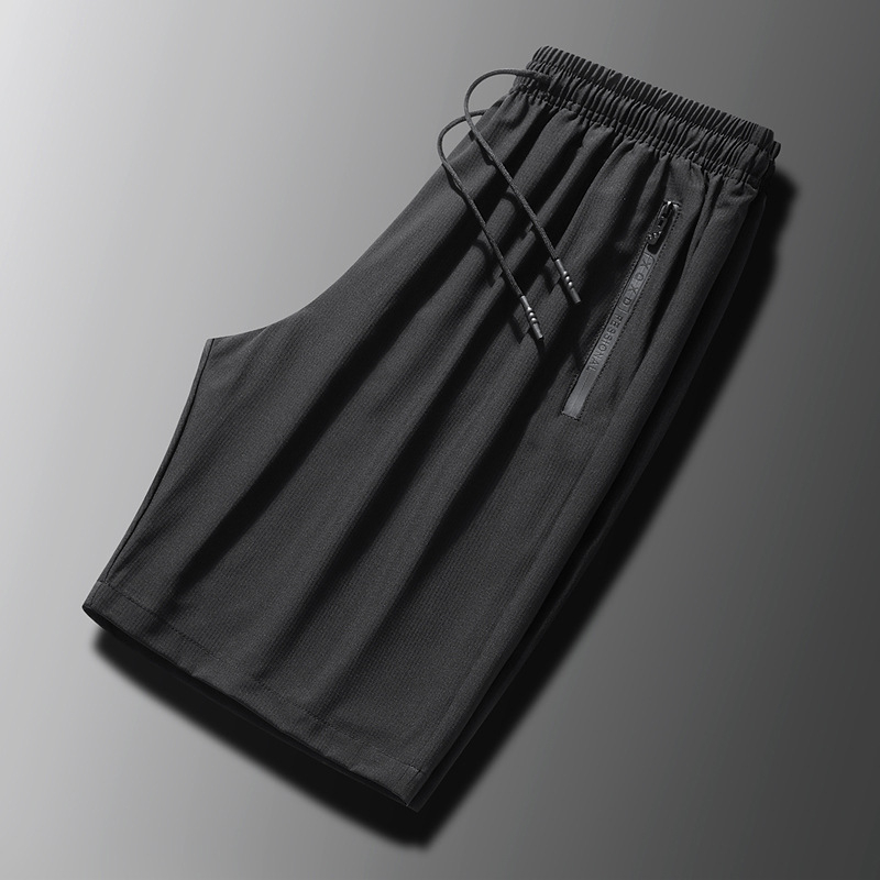 Pánske letné šortky s automatikou na zips, ice silk polyester, rovný strih, dĺžka piatich bodov