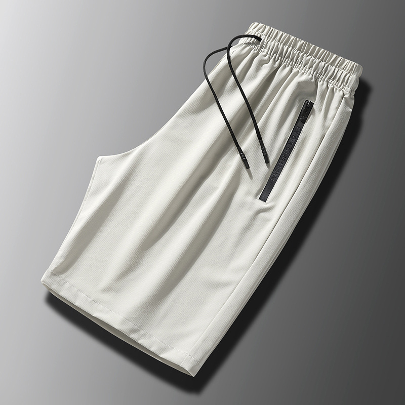 Pánske letné šortky s automatikou na zips, ice silk polyester, rovný strih, dĺžka piatich bodov