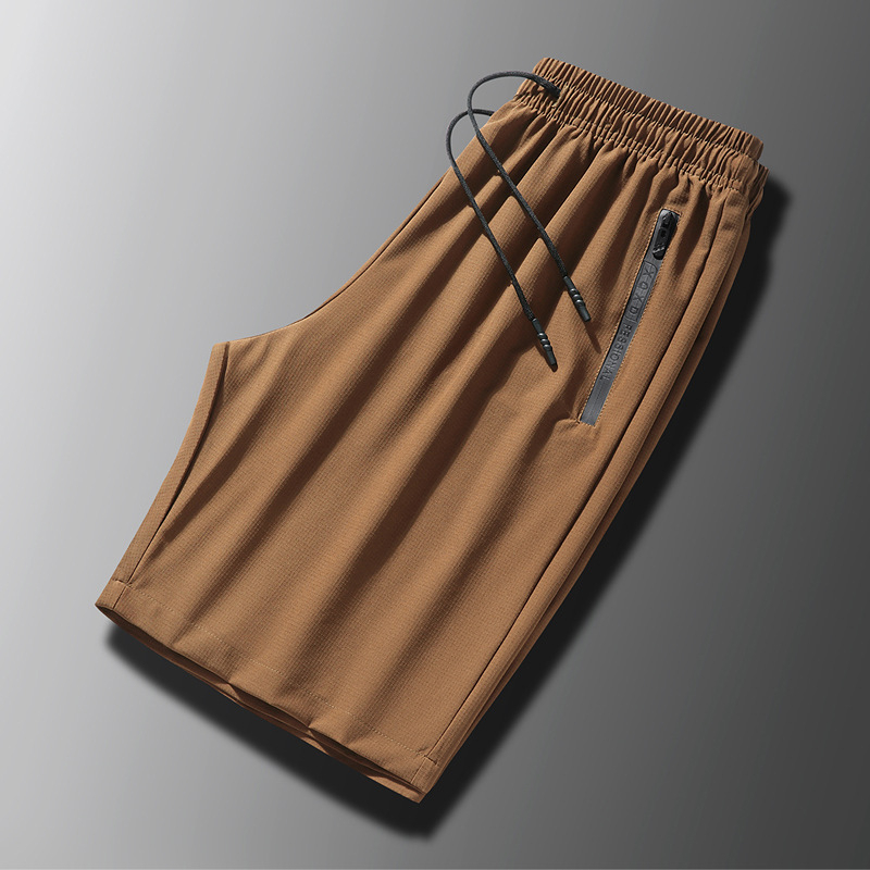 Pánske letné šortky s automatikou na zips, ice silk polyester, rovný strih, dĺžka piatich bodov