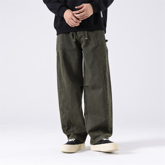 Pantaloni casual bărbați drepti, talie înaltă, fermoar, bumbac, stil scimitar