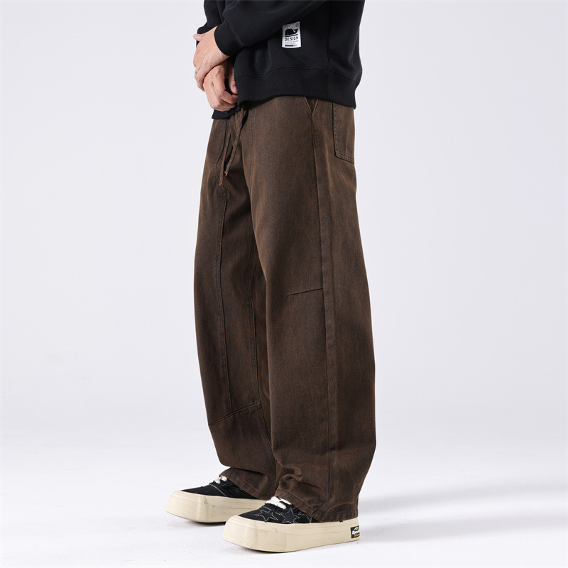 Pantaloni casual bărbați drepti, talie înaltă, fermoar, bumbac, stil scimitar