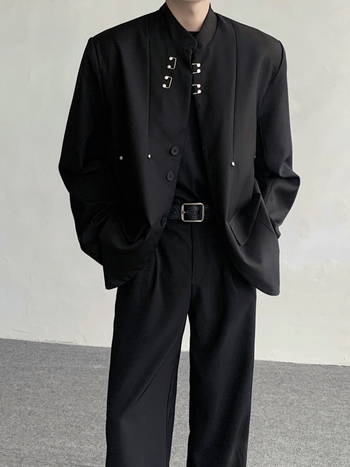 Pánske voľnočasové sako – stojaci golier, zapínanie na dve patky, 100% polyester, bez žehlenia, jar/jeseň, dlhý rukáv, 3D kapsy