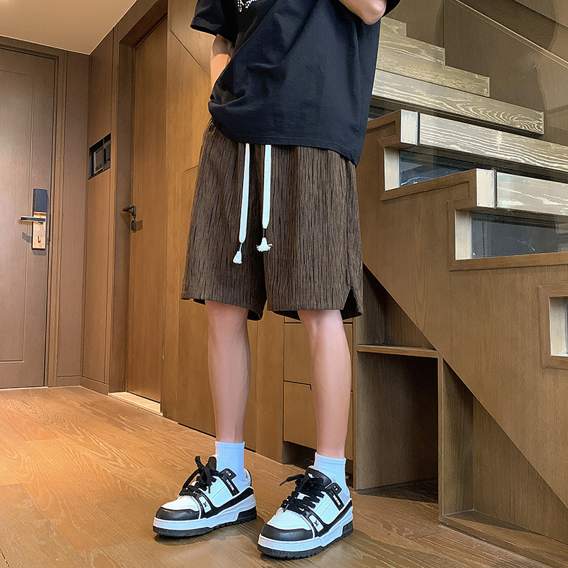 Letné textúrované plážové šortky pre mužov, voľnočasový športový štýl, zmes polyesteru a spandexu, rovný strih