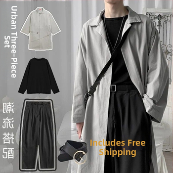 Mužský windbreaker trojčlenný set, kórejská verzia, stojací golier, jednoredové zapínanie, tenký štýl, modalová látka, podšívka 81-90%, jarný 2025 kabát