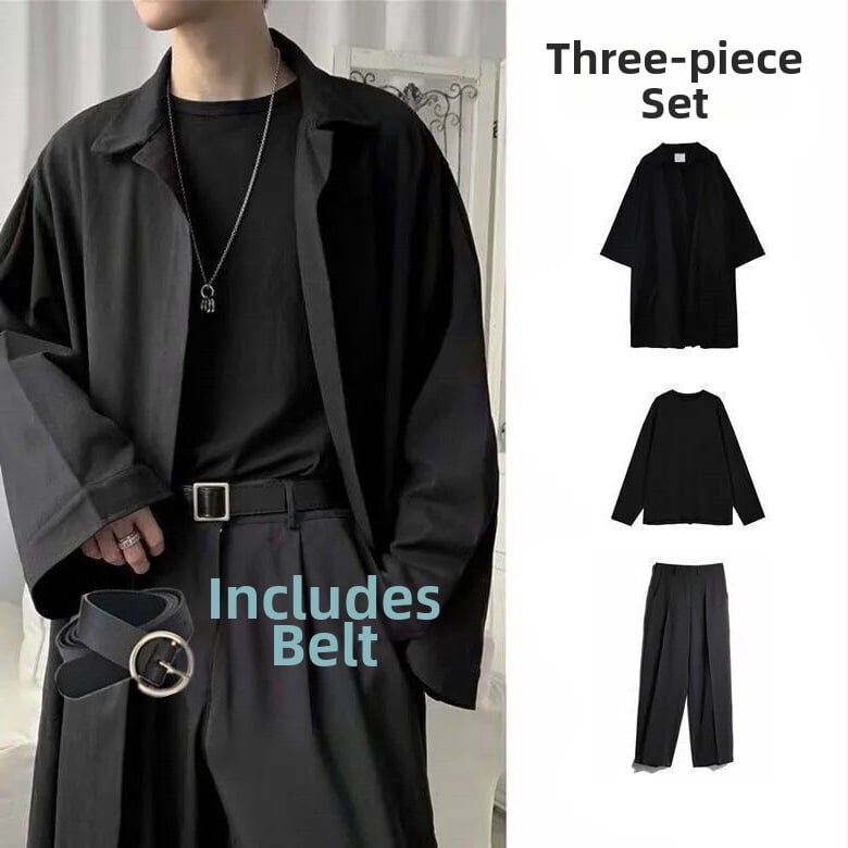 Mužský windbreaker trojčlenný set, kórejská verzia, stojací golier, jednoredové zapínanie, tenký štýl, modalová látka, podšívka 81-90%, jarný 2025 kabát