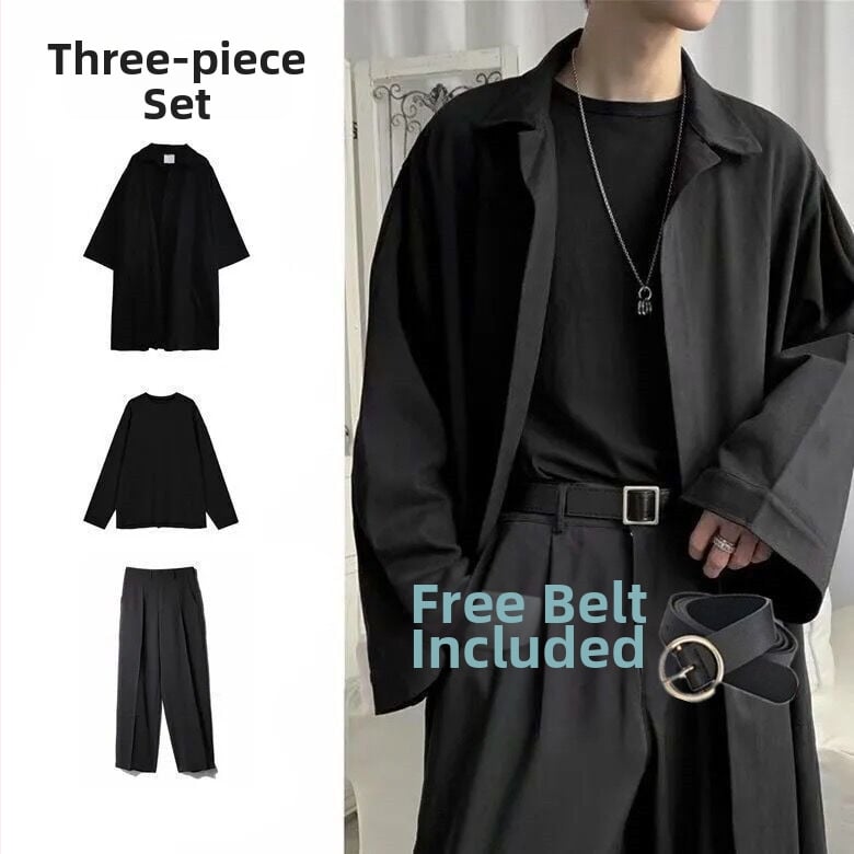 Mužský windbreaker trojčlenný set, kórejská verzia, stojací golier, jednoredové zapínanie, tenký štýl, modalová látka, podšívka 81-90%, jarný 2025 kabát