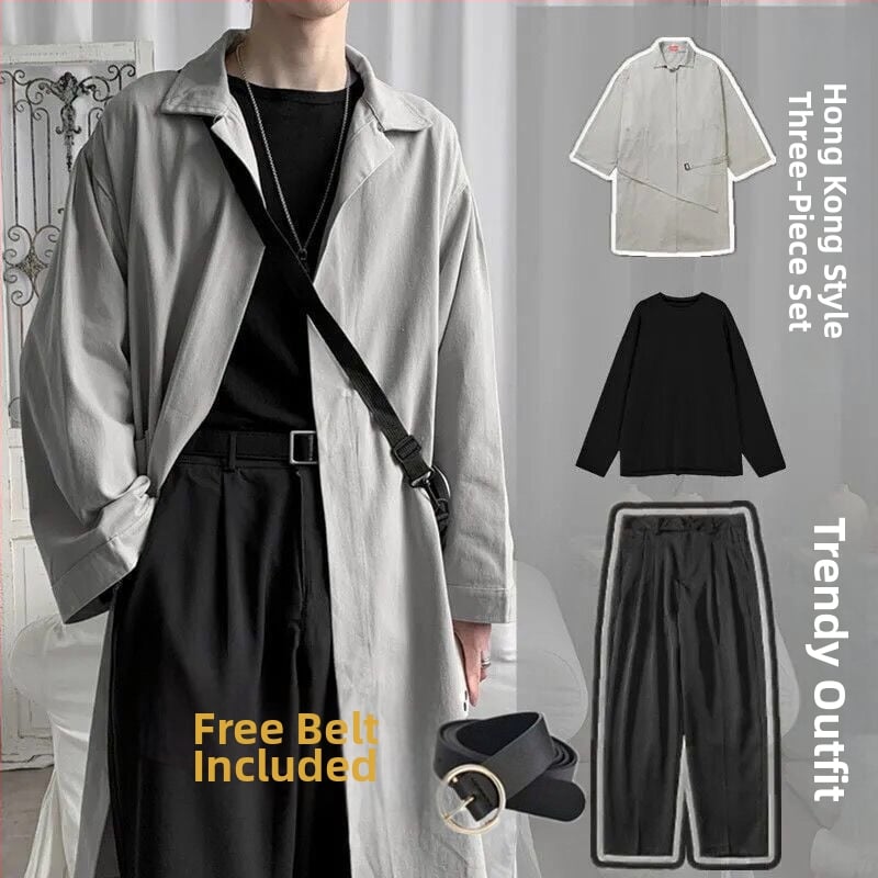 Mužský windbreaker trojčlenný set, kórejská verzia, stojací golier, jednoredové zapínanie, tenký štýl, modalová látka, podšívka 81-90%, jarný 2025 kabát