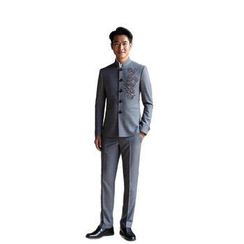 Zhongshan štýl s drakím vzorom, slim-fit pánske sako a nohavice s jacquardovou výšivkou, 70% acetátová zmes