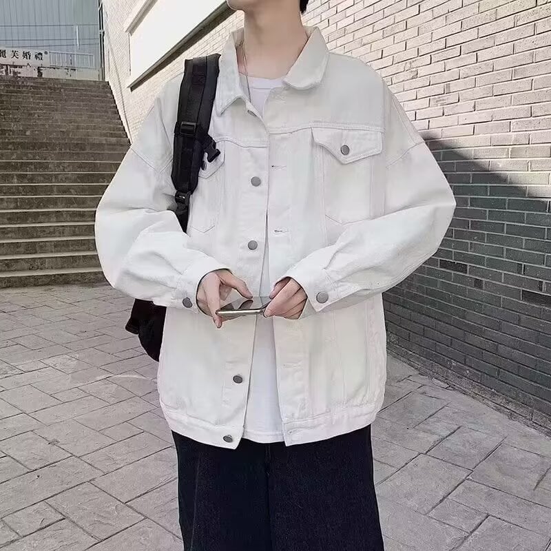 Férfi dzseki japán stílusban, slim fit, Turn-down gallér, egyréses záródás, hosszú ujjú, poliészter anyag