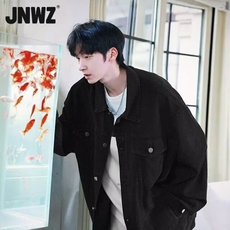 Férfi dzseki japán stílusban, slim fit, Turn-down gallér, egyréses záródás, hosszú ujjú, poliészter anyag