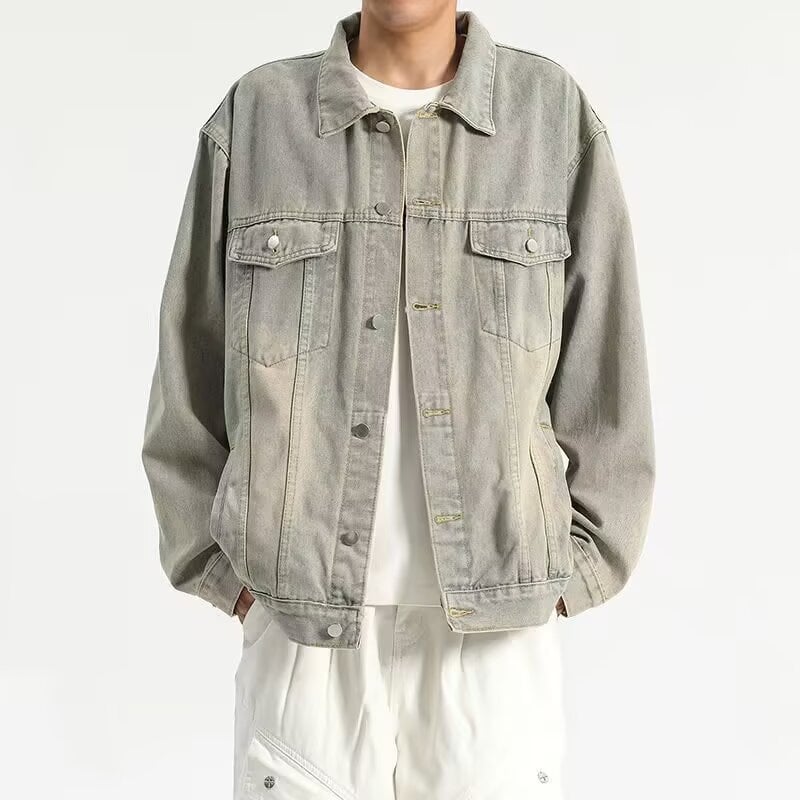 Férfi dzseki japán stílusban, slim fit, Turn-down gallér, egyréses záródás, hosszú ujjú, poliészter anyag